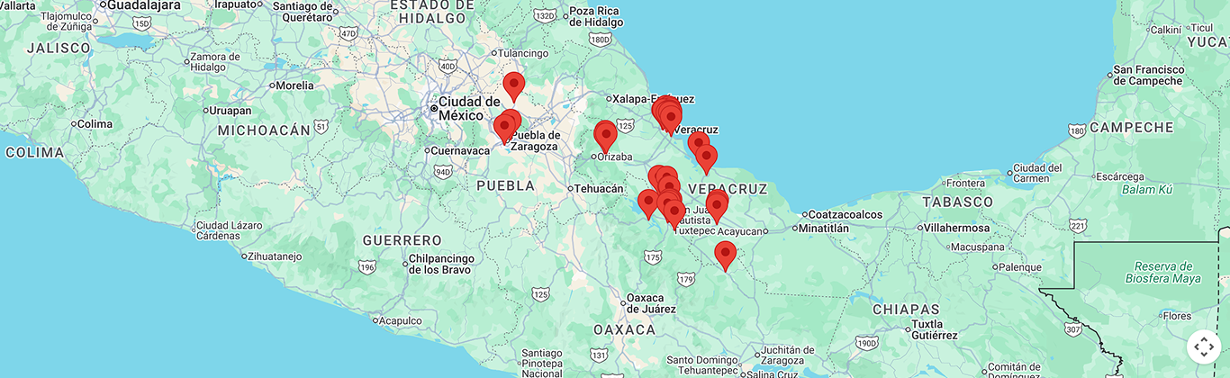 Mapa de ubicaciones de estaciones Gilga en México